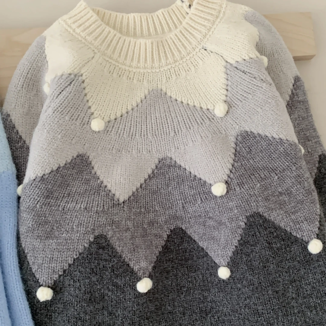 ①①⑨设计灰色蓝色咖啡色拼接毛衣针织衫加厚圆领