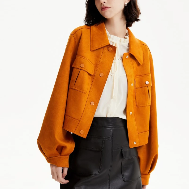 2025秋季新款休闲百搭宽松廓形纯色上衣时尚长袖短款夹克外套女