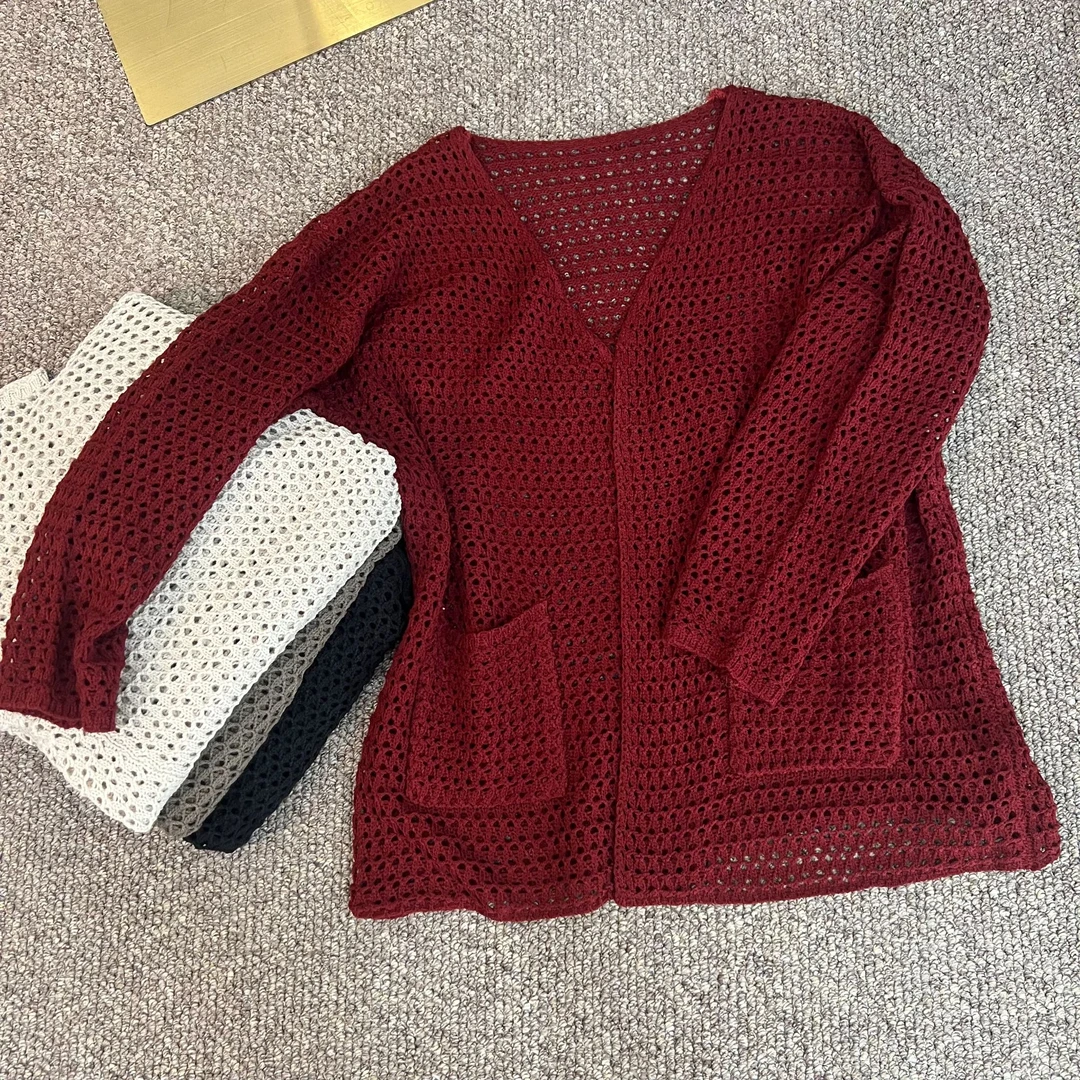 SZ&初秋针织镂空长袖开衫J730#外搭宽松纯色针织开衫