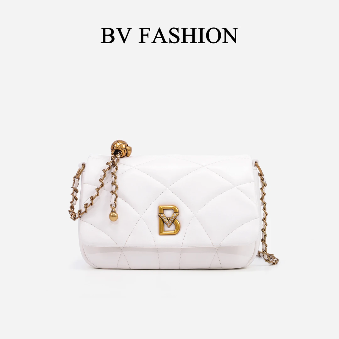 BV FASHION菱格时尚百搭链条女士经典斜挎小包包BD24076278白色