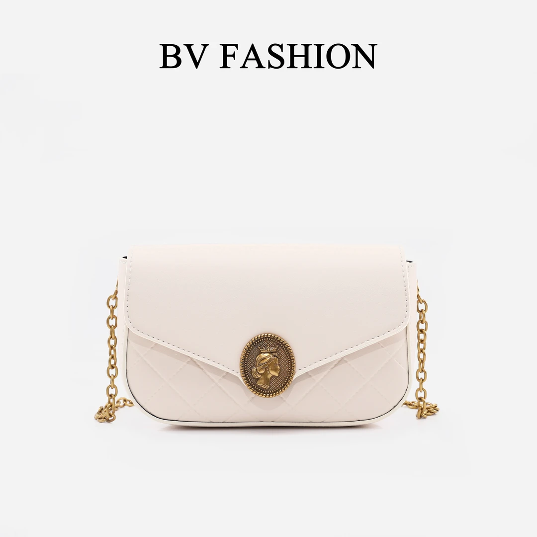 BV FASHION休闲简约美人头时尚小众女士斜挎小方包D24011489奶白