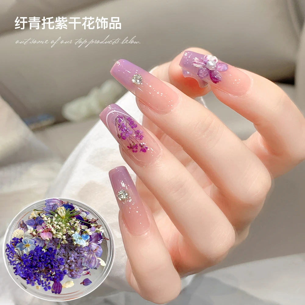 【菊籽老师推荐】美甲干花莫奈花园油画紫色小花碎花瓣diy指甲装饰