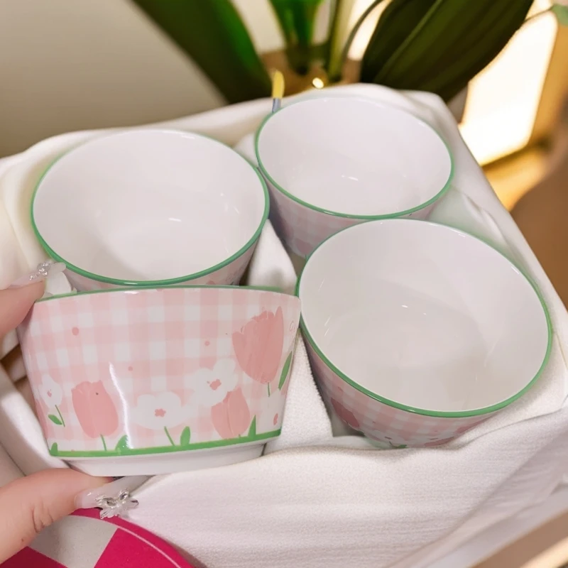 【新疆商超清】郁金香陶瓷饭碗 家用淑女小碗 早餐碗勺潮州陶瓷餐具