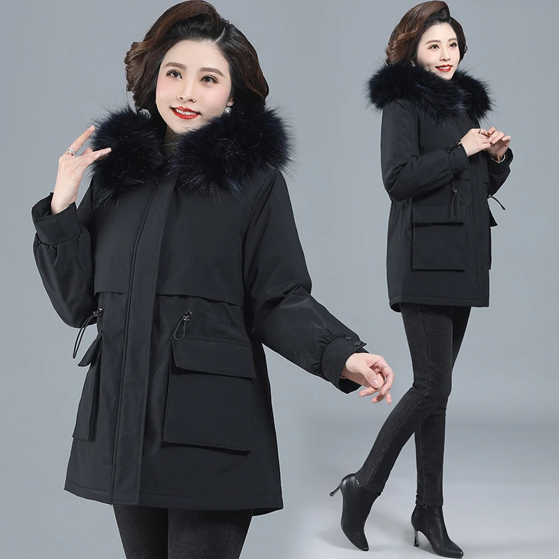冬季毛领派克服羽绒服外套女中老年妈妈装时尚气质减龄可拆卸内胆