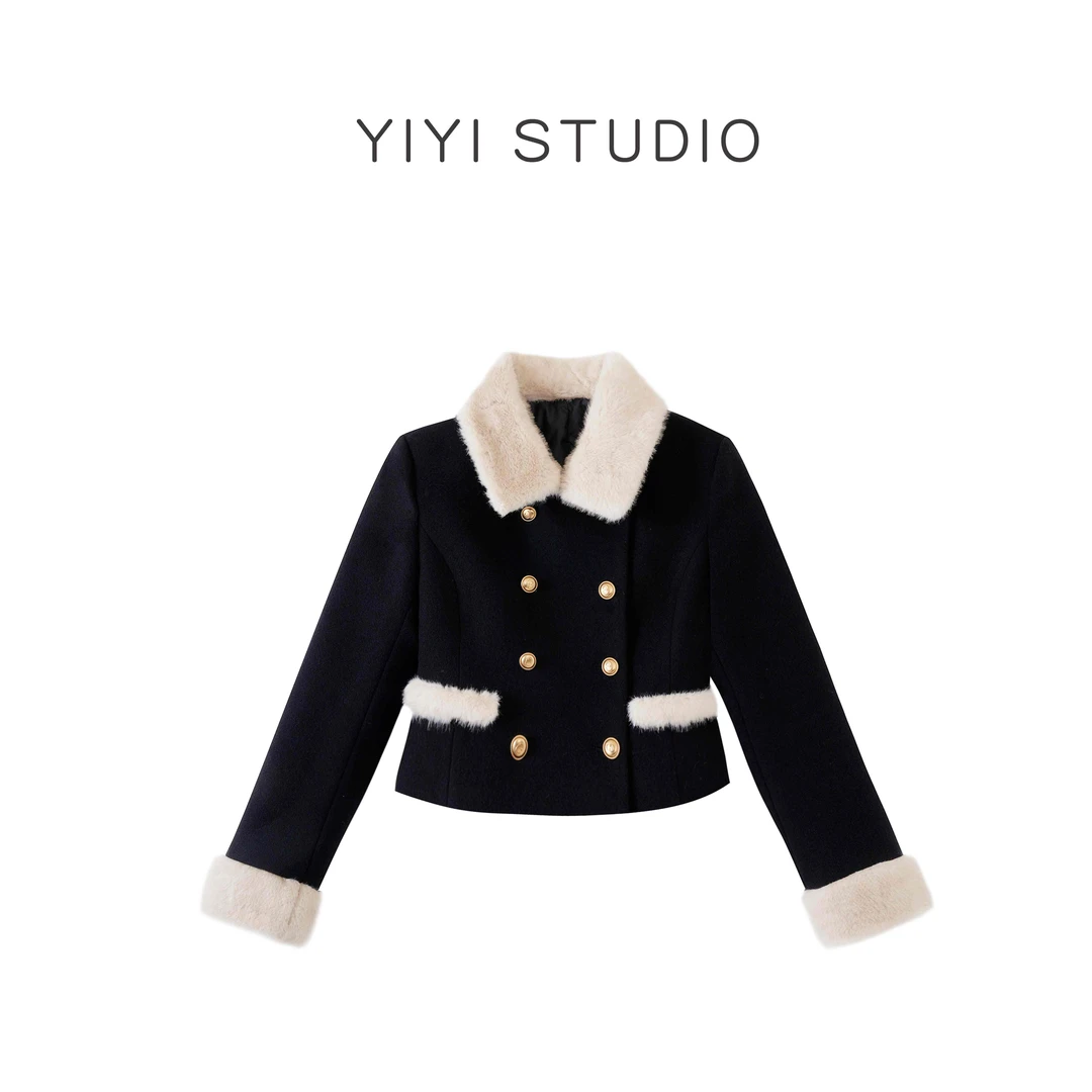 【高阶感】<YiYiii>名媛风加厚小香翻领毛毛羽绒服外套高腰直筒长裤