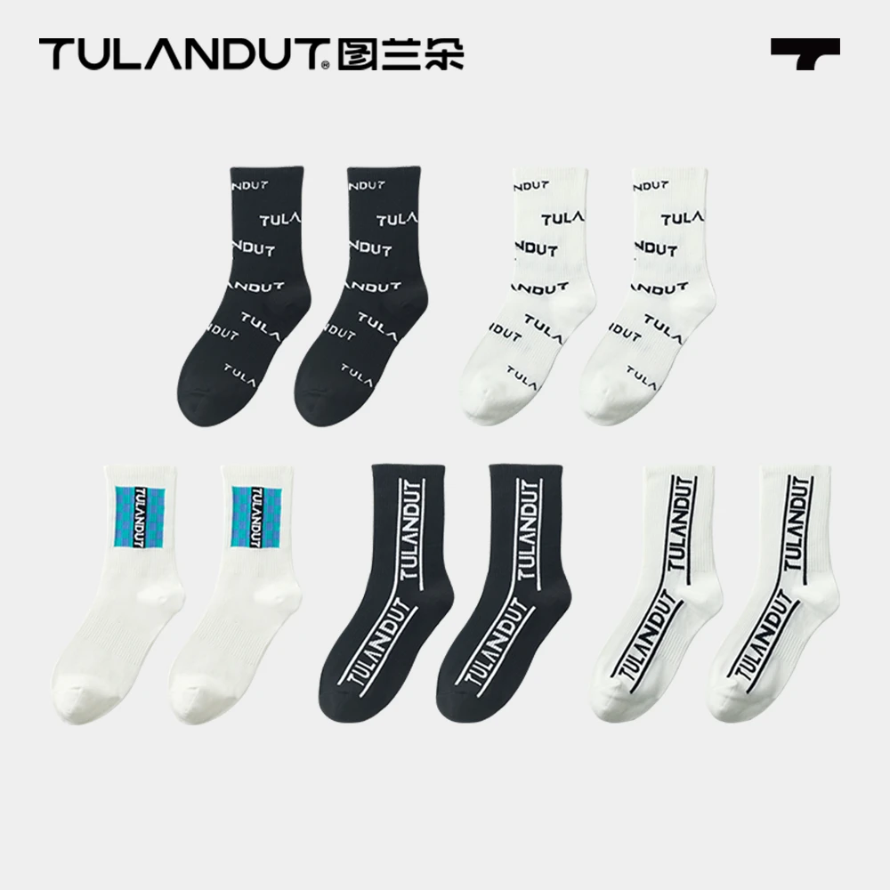 图兰朵春秋时尚ins风百搭定制logo字母潮袜黑白中筒袜SC TLS30081