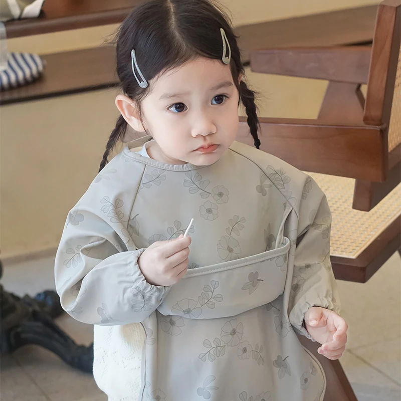 丹麦长袖饭兜防水宝宝小孩吃饭罩衣反穿衣围兜围裙婴幼儿防脏秋冬