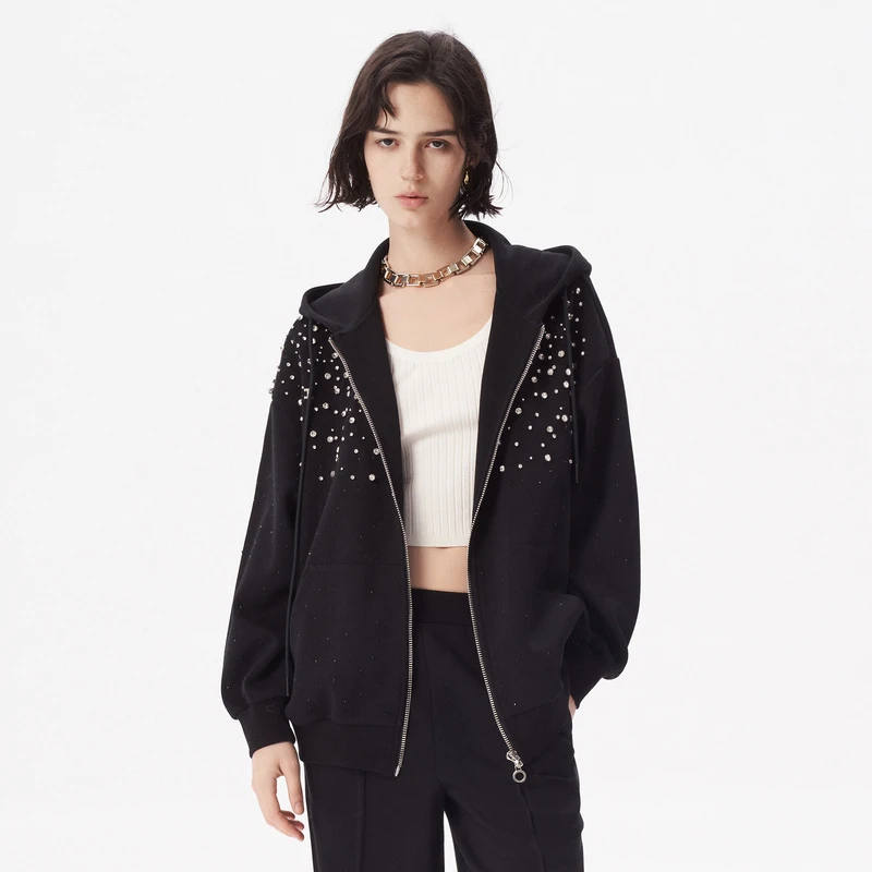 IRO Night 施华洛世奇同源钻满天星卫衣外套连帽帽衫宽松休闲轻奢