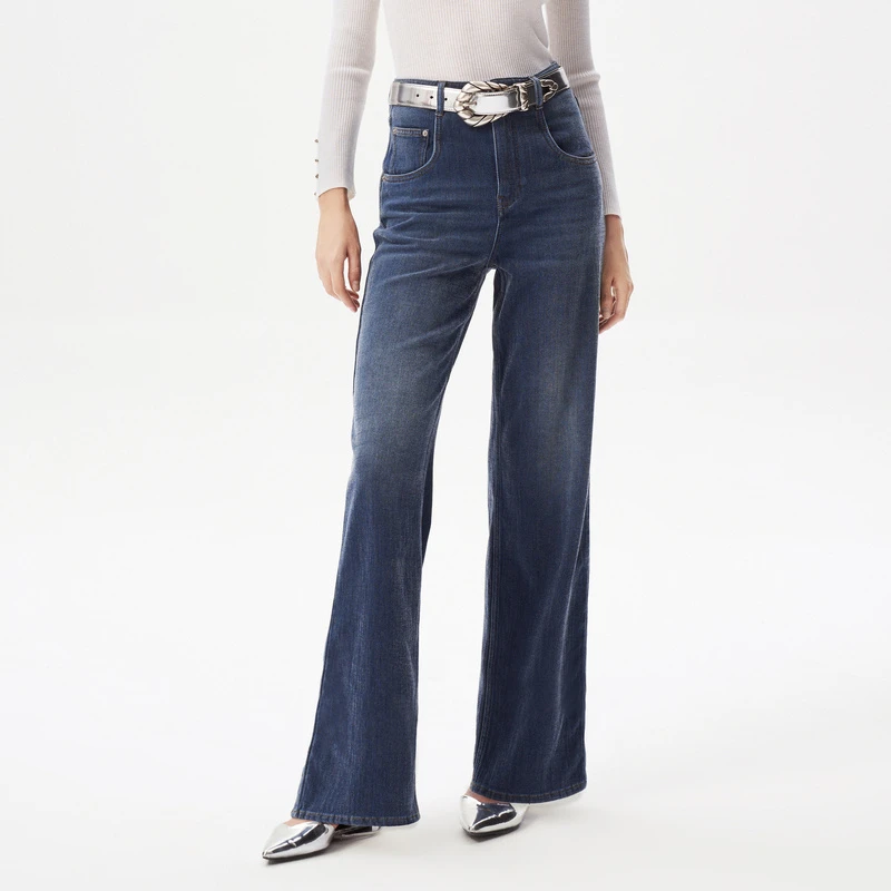 IRO Night 植绒感牛仔裤长款微喇牛仔蓝百搭法式轻奢冬季新款