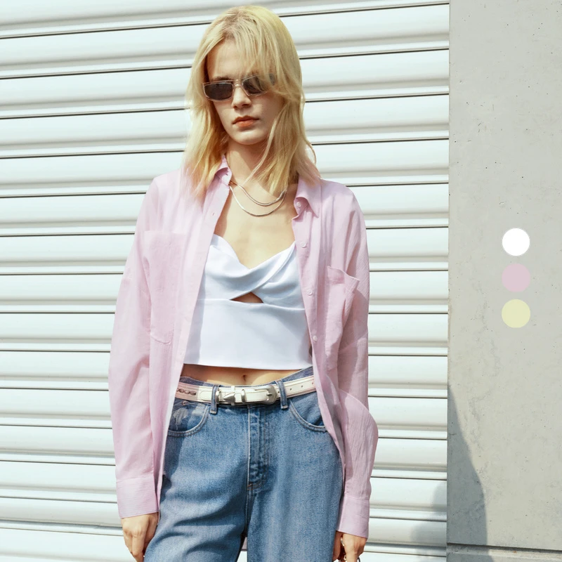 IRO2023春季新款法式轻奢女装宽松廓形气质透视装纯棉衬衫