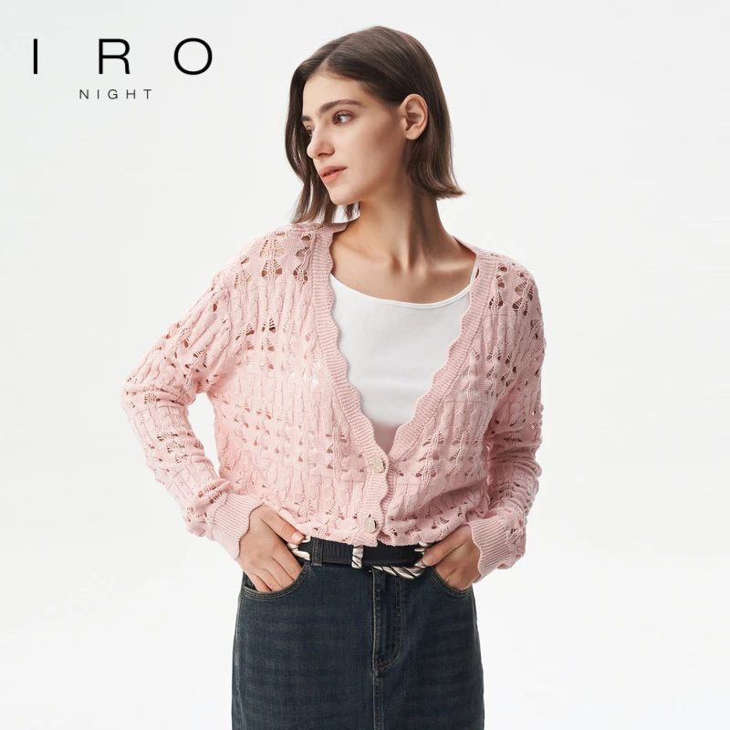 【流光风】IRO Night 桑蚕丝针织开衫外套镂空钩织法式轻奢春季新款
