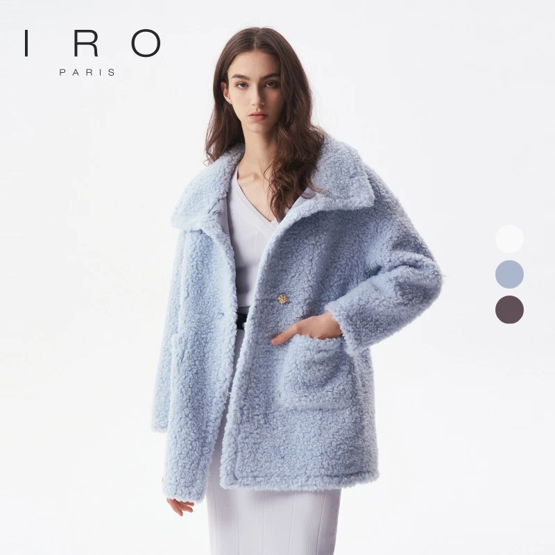 IRO Night 法式轻奢立领落肩毛绒软糯颗粒绒大衣外套