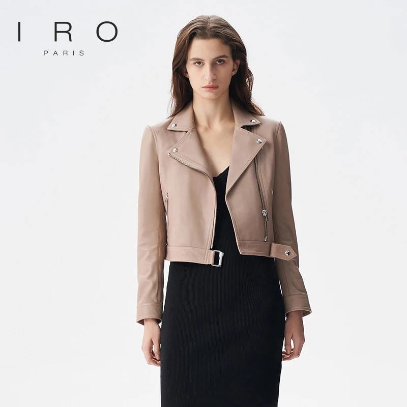 IRO NIGHT短款修身翻领小羊皮皮衣外套