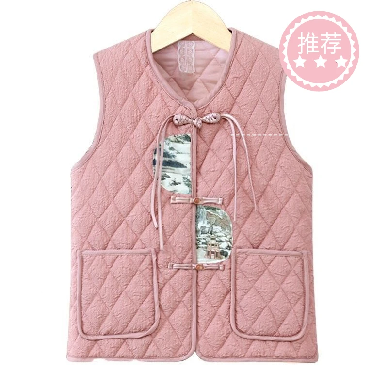 宽松女士中老年国风秋冬棉服马甲上衣中式洋气坎肩秋冬季新款保暖