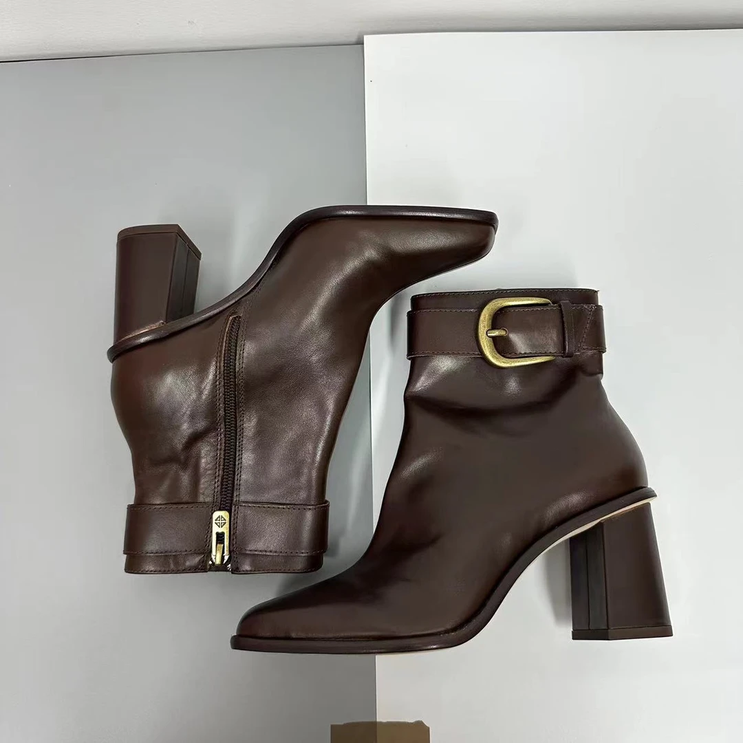 纯原 真皮气质短靴 真皮大底短靴 棕色 黑色