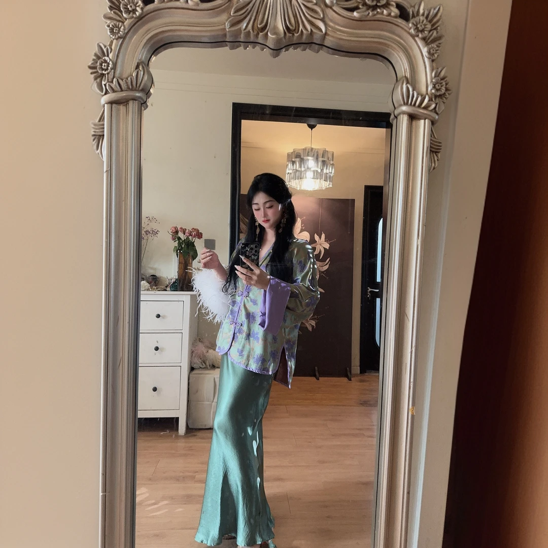 【晚意】国风禅意香云纱美人蕉气质紫色新中式套装网红