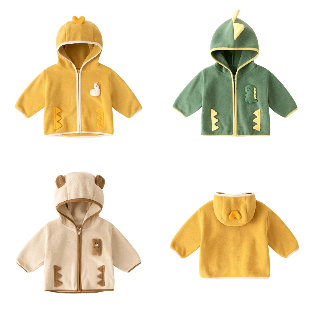嘟嘟家宝宝加绒外套冬季儿童卡通开衫秋冬女童连帽上衣男童衣服冬