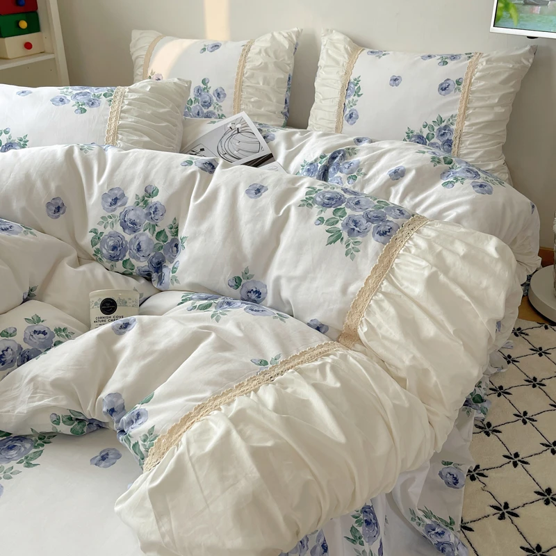 诺漾家纺-全棉法式床裙款轻奢被套床裙四件套床上用品 优雅花香ZS