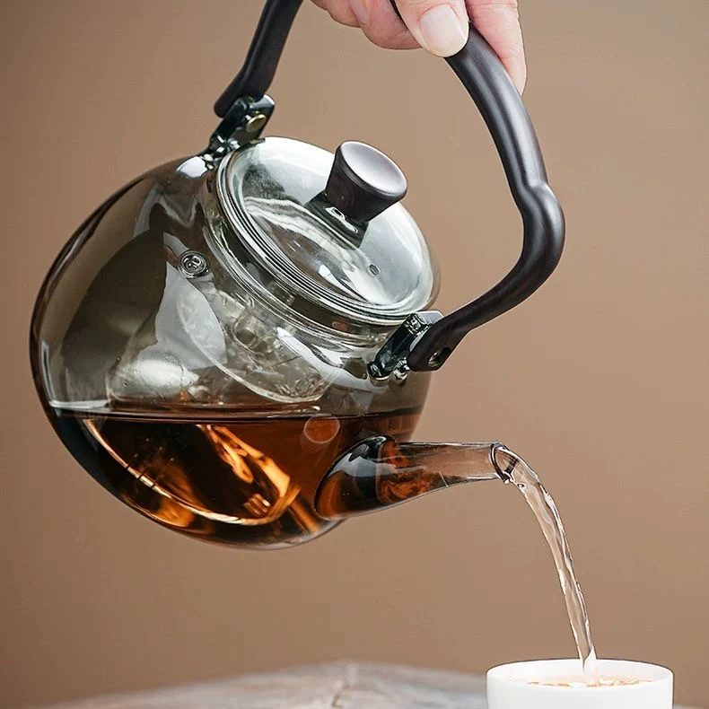 祥云蒸煮一体壶高硼硅耐热玻璃提梁烧水蒸煮茶壶电陶炉明火可加热