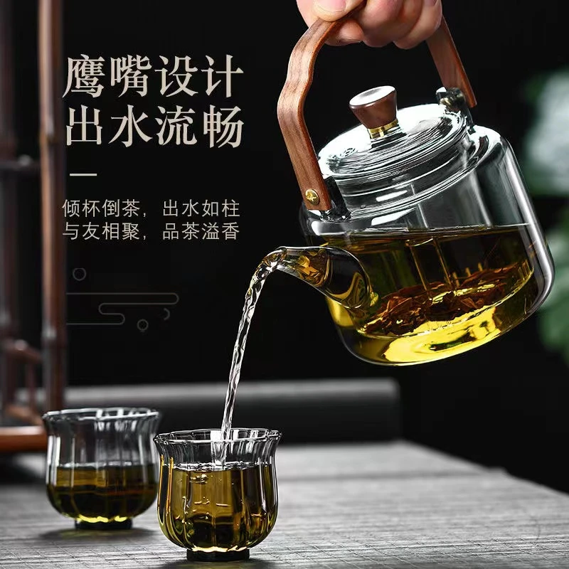烟灰色煮茶壶烧水壶蒸煮一体壶高硼硅玻璃原色煮茶泡茶壶多功能