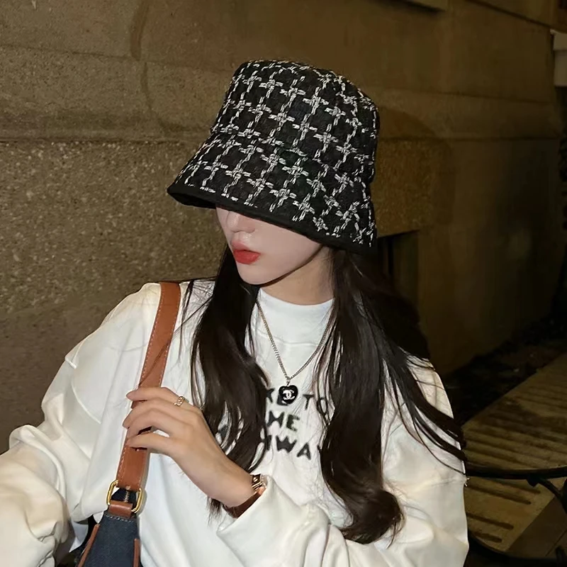 秋冬厚款十字纹复古小香风渔夫帽女盆帽水桶帽遮脸显小气质素颜