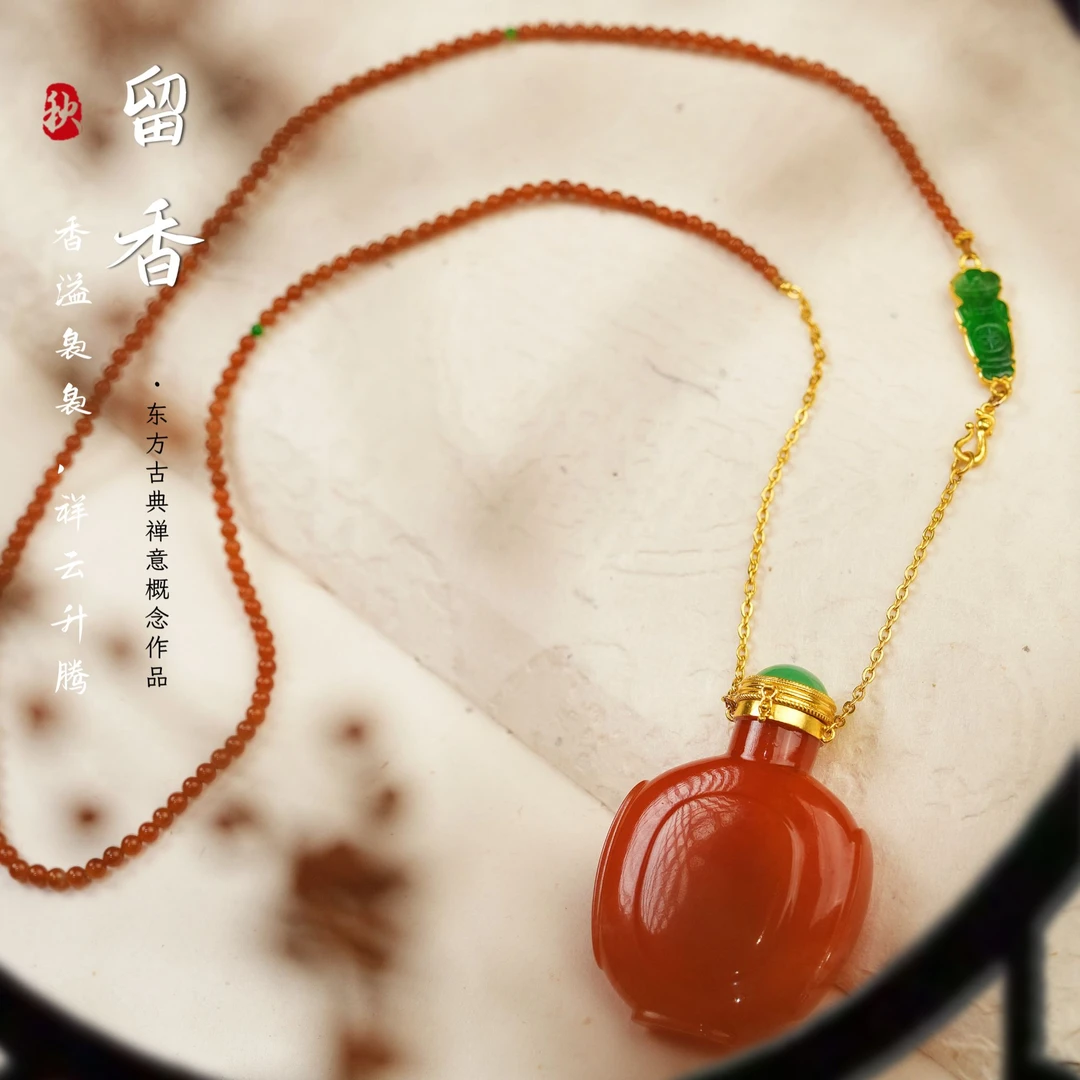 【红妆】结缘欣赏冰种老翡翠项链翡翠珠链 特色红翡珠链气质复古