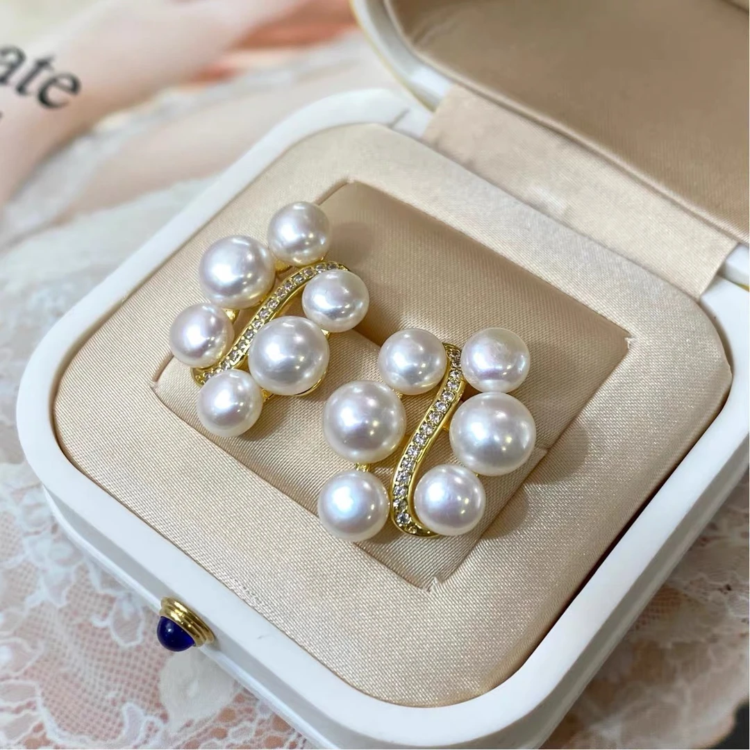 【晓荷】「时髦精」多珠款5+7mm无核珍珠耳环耳饰（非基地发货无证书）