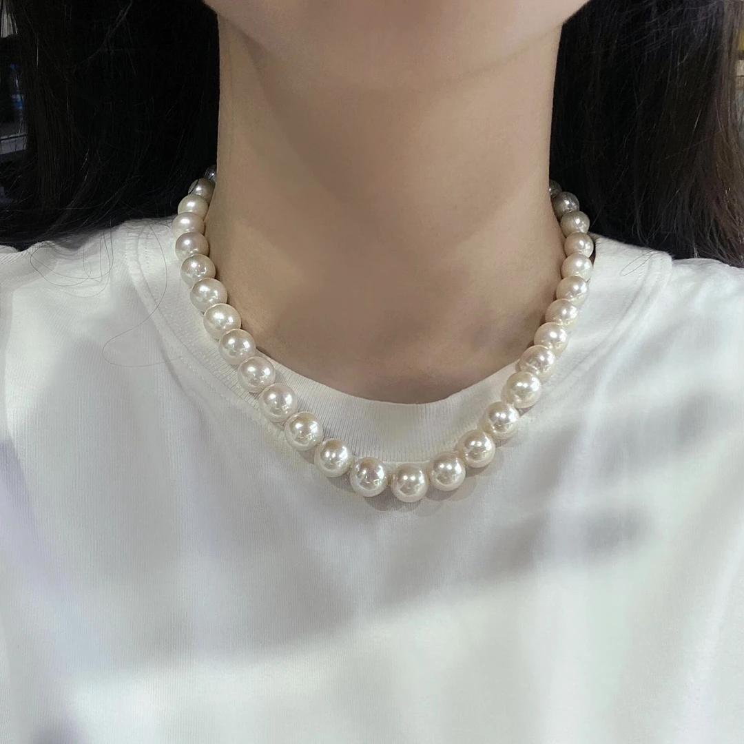 【晓荷】9.5-11.5mm天然淡水珍珠项链近正圆强光微暇百搭经典气质