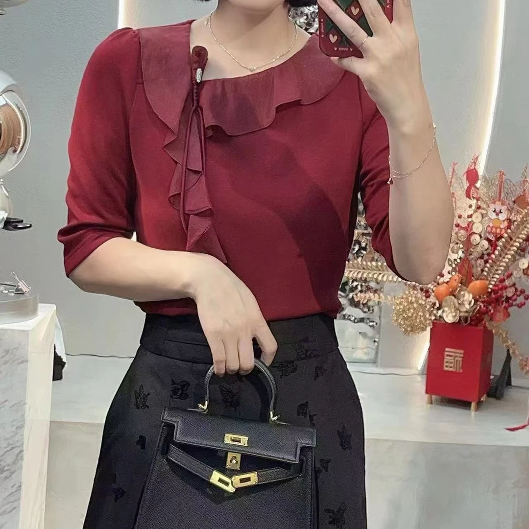 精品国货时尚潮流百搭气质优雅洋气款七分袖上衣
