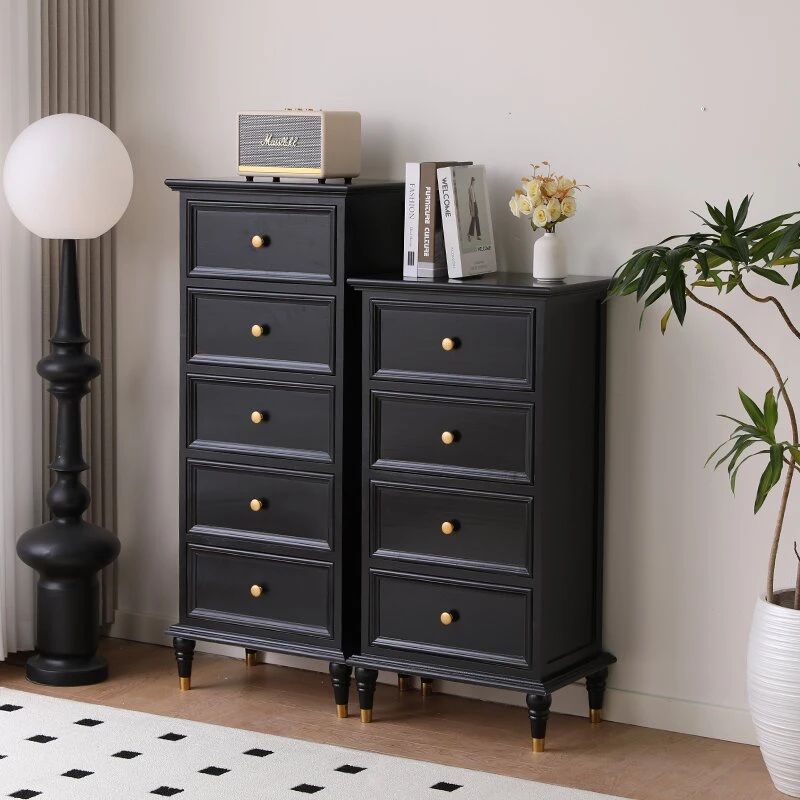 美式实木斗柜床头边柜储物柜卧室现代简约米白色二抽五抽柜轻奢