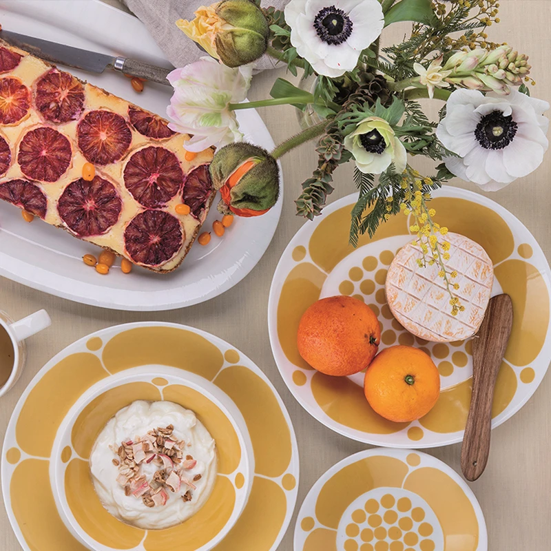 芬兰arabia黄色星期天陶瓷餐具餐盘家用碗北欧盘子