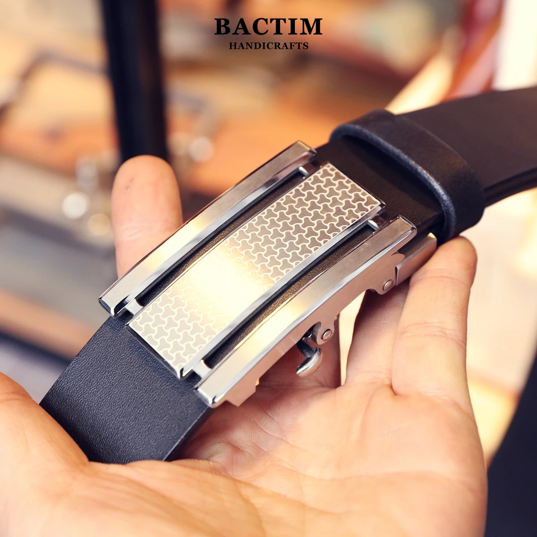 手工头层牛皮腰带真牛皮皮带男士真皮腰带简约无牙自动扣裤腰带男