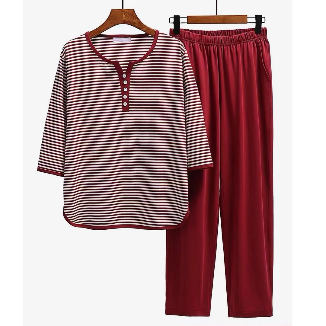 alnawa/爱乐纳瓦条纹家居服睡衣套装休闲大码时尚春夏女士简约