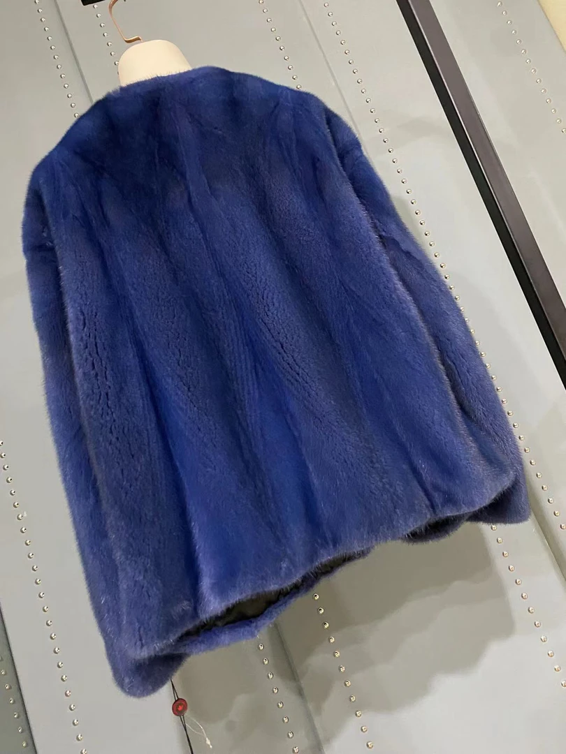 宝蓝色时尚V领明兜款休闲百搭大码外套