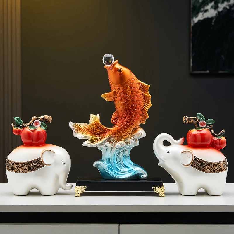 年年有余陶瓷摆件客厅酒柜电视柜吉象锦鲤创意装饰品高档新居礼品