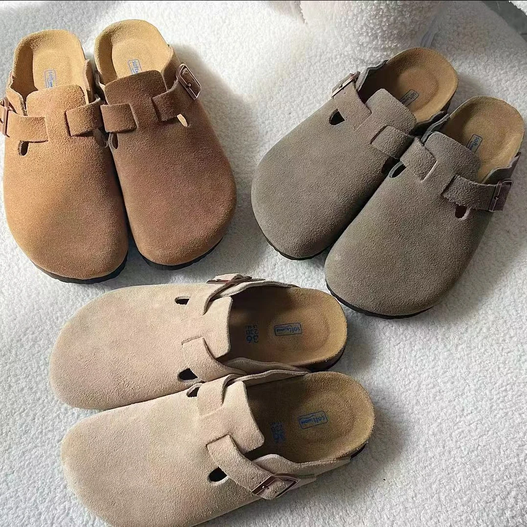 新款勃肯原切厚牛皮包头拖防溅水休闲时尚百搭休闲外穿休闲穆勒鞋