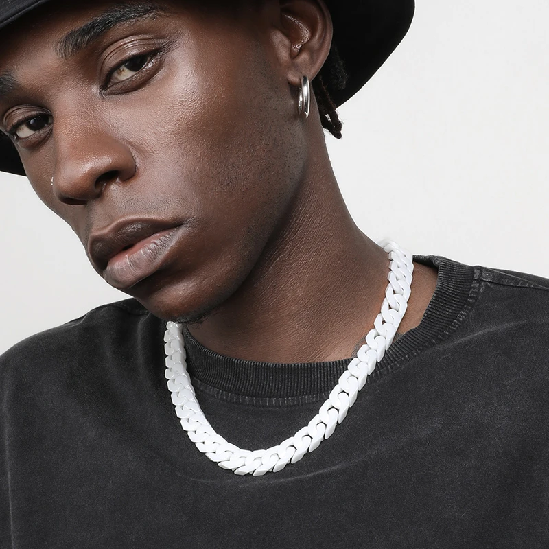 GRGR 钛钢陶瓷项链 白色陶瓷古巴链男嘻哈锁骨链欧美简约经典女款