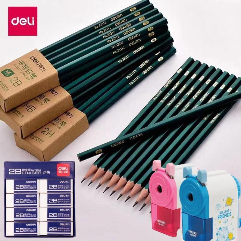得力hb2b2h铅笔原木无毒铅笔学生写字考试绘图铅笔描绘六角杆铅笔