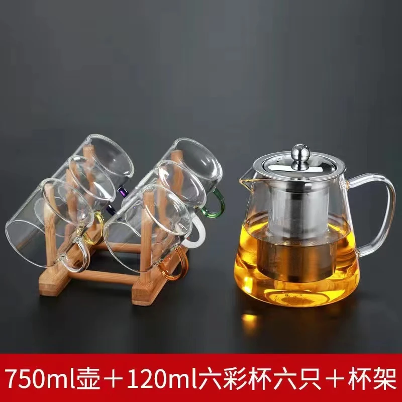 玻璃泡茶壶煮茶器加厚过滤套装耐高温家用烧水壶一壶送六杯送杯架