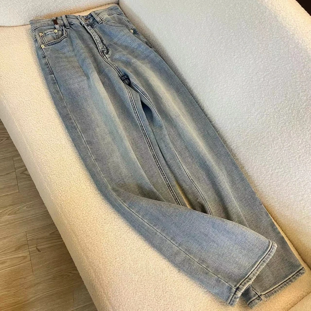 冷茶蓝拖地软糯抓毛牛仔拖地裤-苋 13143(8001)