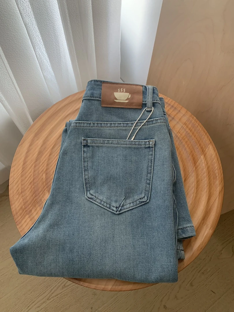 【咖啡裤四面弹】品质设计双色牛仔烟管裤直筒九分裤 14819(3051)