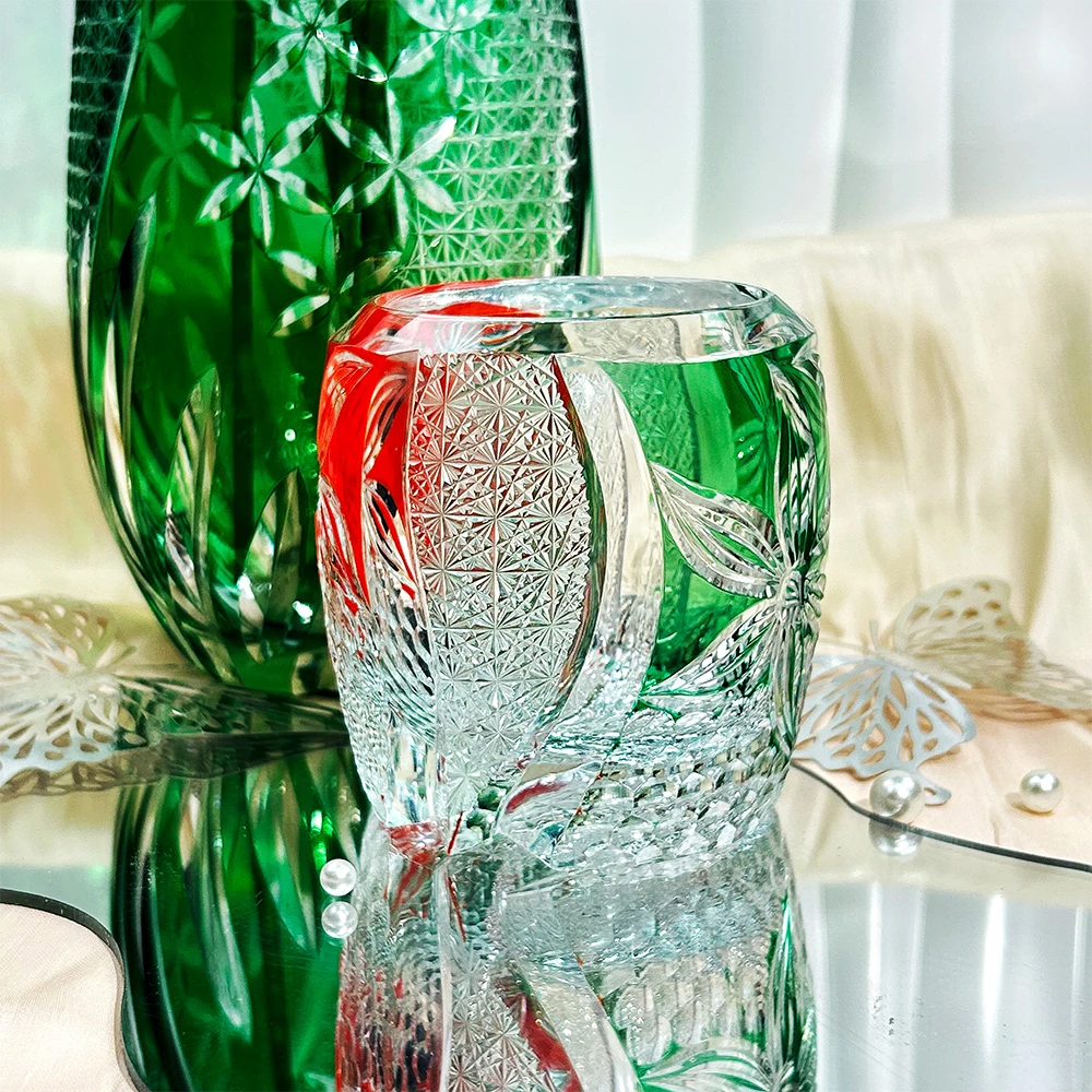 高级感江户切子妖艳威士忌酒杯创意个性水晶玻璃彩色节日礼物杯