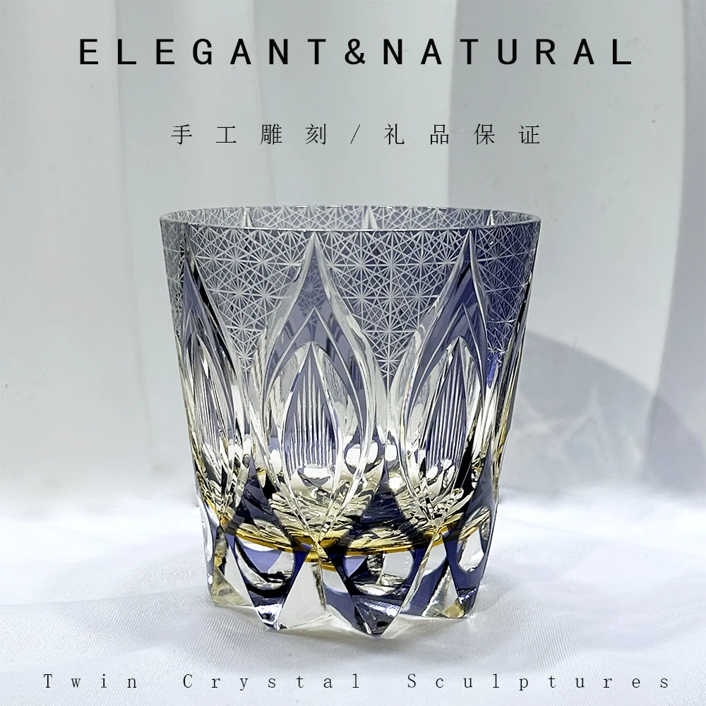 原创系列宝相花切子威士忌酒杯洋酒杯手工雕刻礼品杯高档酒杯