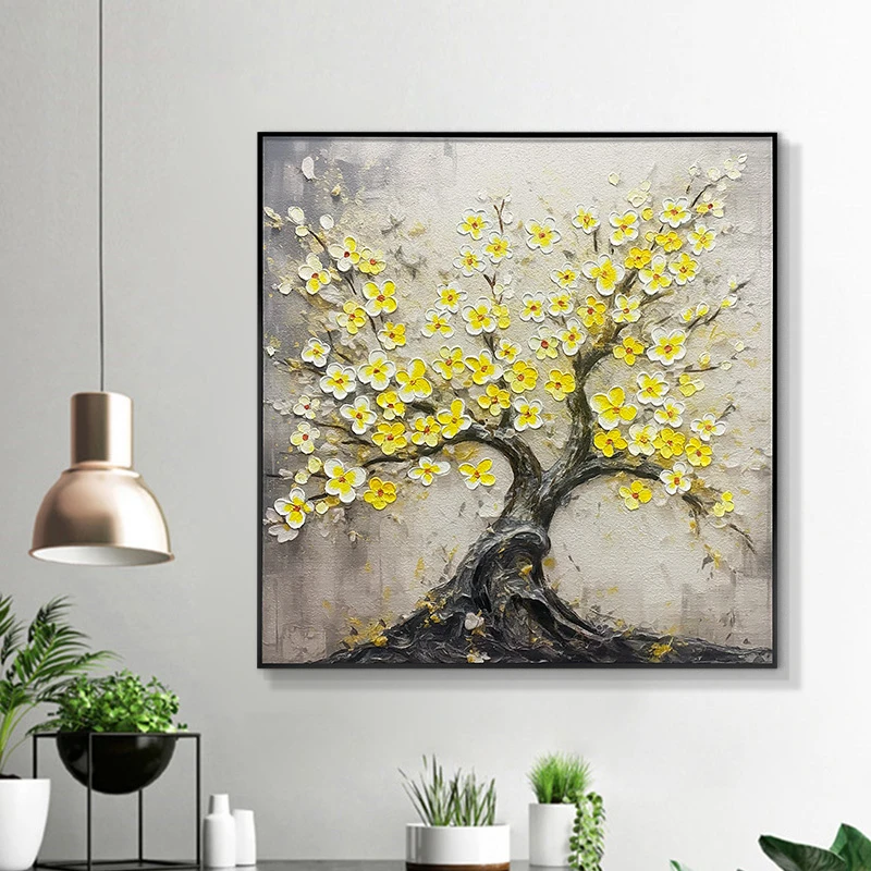 手工砂岩画走廊过道客厅现代简铝合金边框单幅中国风油画树8080