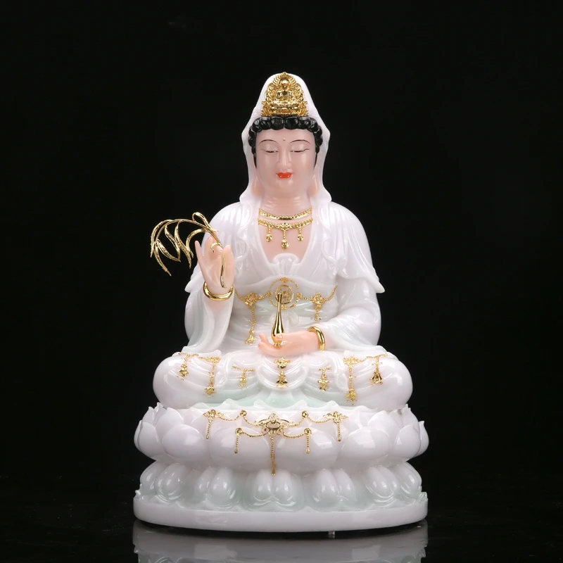 慈缘阁汉白玉南海观音菩萨家用坐莲观音菩萨白衣金线观音供奉神像