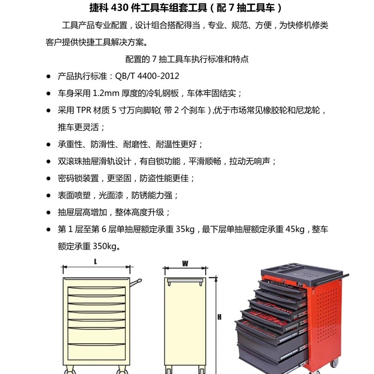 上海捷科430件工具车套装