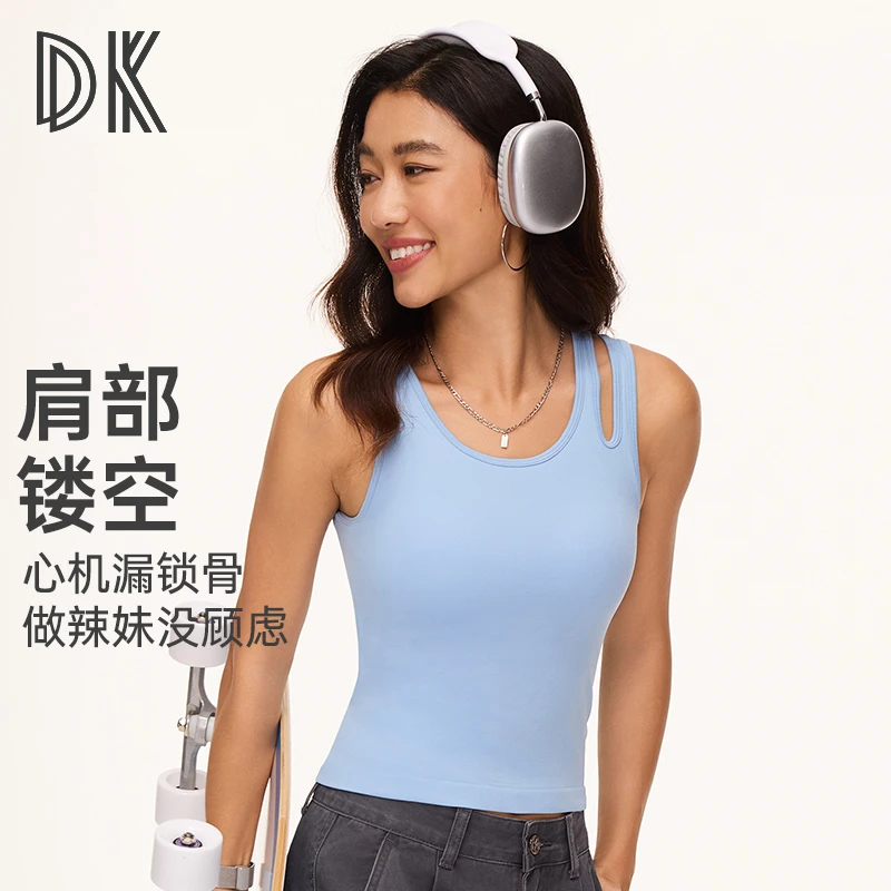 DK一体式运动背心女时尚肩部镂空辣妹健身显瘦防震瑜伽上衣8351