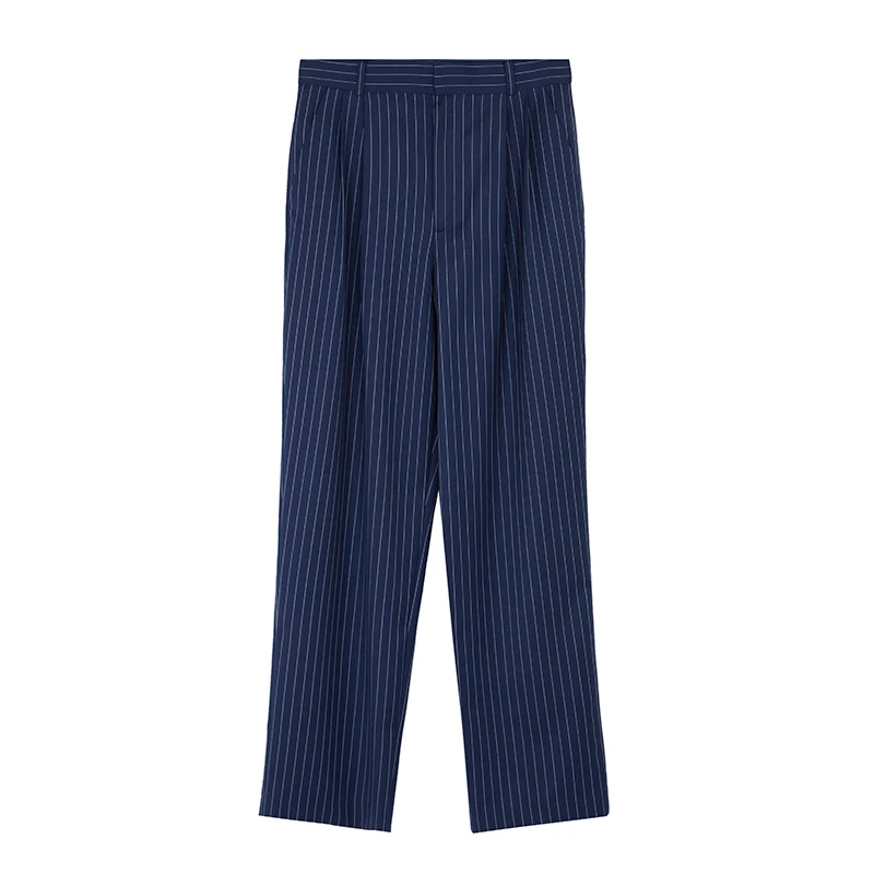 褶裥条纹直筒西裤PK9222
