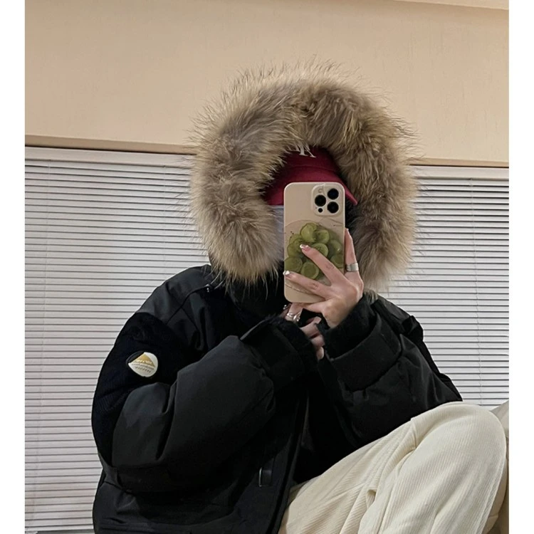 工装派克韩版加厚保暖毛领情侣羽绒服