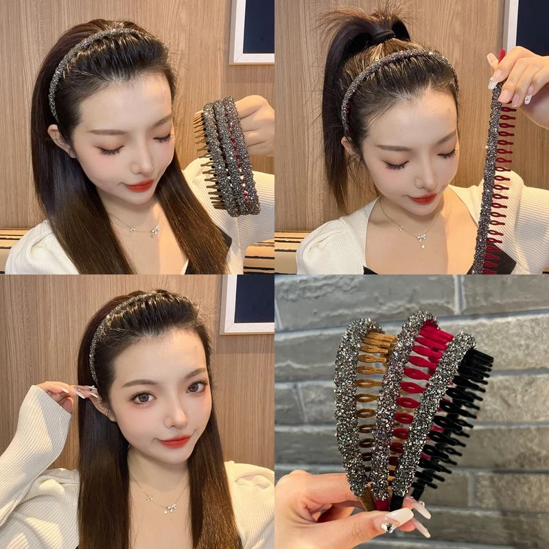 合金锦纶发饰 闪亮波浪植绒发箍洗漱低头不掉防滑发卡头箍